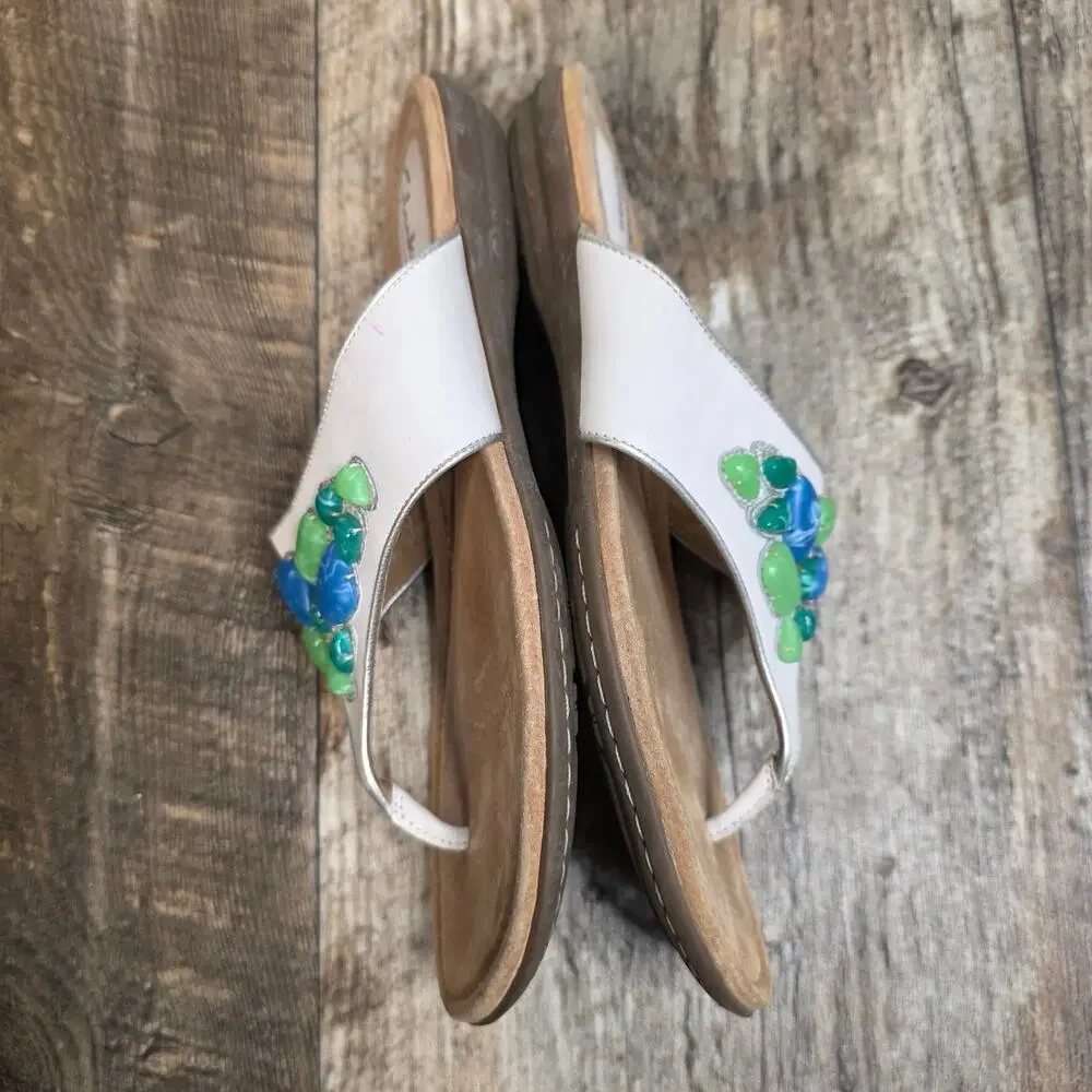 Clarks Artisan Beaded Sandals Leather Thong Flip Flops Boho Coastal 9